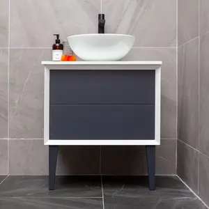 Queens White Floor Standing Bathroom Vanity Unit with Pre-drilled Tap Hole Worktop (W)65cm (H)69cm