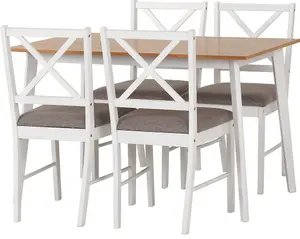 Balfour Dining Set Table and 4 Chairs in White and Oak Effect with Grey Fabric