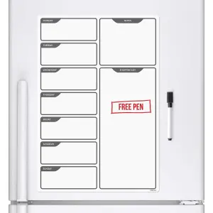 Black and White Fridge Planner Magnetic Whiteboard with Marker A3 Week Daily Planner