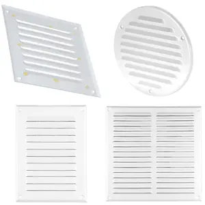 White Metal Air Vent Grille with Fly Screen Flat Ducting Ventilation Cover (125 x 295 mm)