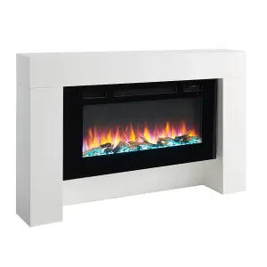 FLAMME Carmaux 55" / 141cm Freestanding Electric Fireplace Suite, 3 Flame Colours, 2000W Heater, White