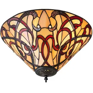 Tiffany Glass Flush Ceiling Light - Dimmable LED Lamp - 2 x 60W E27 GLS Required