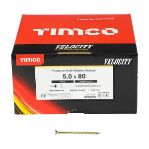 Timco - Velocity Premium Multi-Use Screws - PZ - Double Countersunk - Yellow (Size 5.0 x 80 - 1000 Pieces)