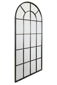 MirrorOutlet Arcus - Antique Black Framed Arched Window Garden Mirror 71"x33.5" 180 x 85CM