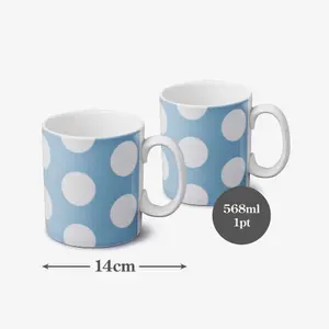 WM Bartleet & Sons Porcelain Spotty Large 1 Pint Mug, Set of 2 Blue