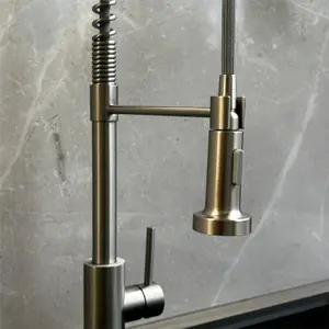 Liquida CT593BS Brushed Steel Spring Kitchen Mixer Tap With Pull Out Spray Head