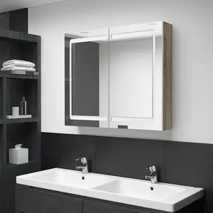 Berkfield LED Bathroom Mirror Cabinet White and Oak 80x12x68 cm