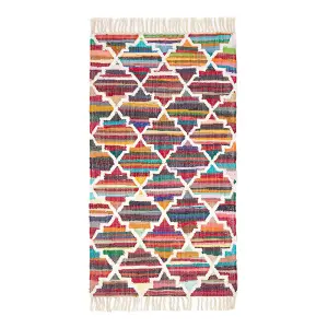 Homescapes Amsterdam Handwoven Multi Coloured 100% Cotton Chindi Kilim Pattern Rug, 160 x 230 cm