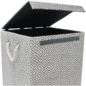 MantraRaj Deluxe Fabric Laundry Argyle Rectangle Foldable Paper Lidded Clothe Storage Hamper Basket