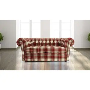 Chesterfield Arnold Wool 2 Seater Sofa Settee Fernie Red Tweed Check In Classic Style