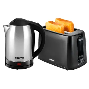 Geepas Electric Kettle & 2 Slice Bread Toaster Kitchen Set 1500W 1.8L Stainless Steel Cordless Jug Kettle