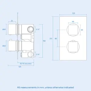 Nes Home Square 2 Dial 2 Way Concealed Thermostatic Shower Chrome