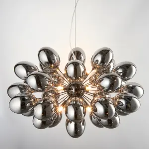 Anson Lighting Carlin 8lt Pendant light finished in Black chrome plate and dark chromed glass