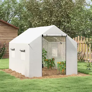 Outsunny Tunnel Greenhouse W/ UV-resistant PE Cover, Wide Door, 2 x 3(m), White