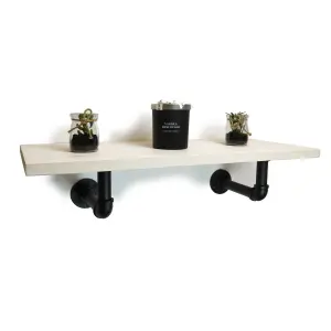 Solid Pine Rustical Shelf White Black Industrial Pipe Bracket 25x110cm