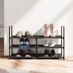 3-Tier Large Open-Style Shoe Rack in Black, Assembly Required