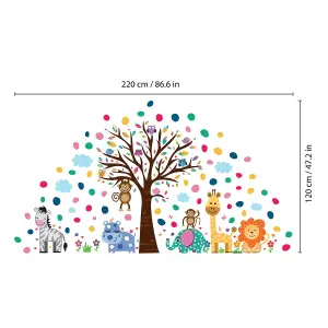 Walplus Combo Kids - Happy London Zoo with Colourful Dalmatian Dots Wall Sticker PVC