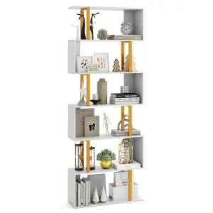 COSTWAY 6-Tier Geometric Bookcase 189 cm S-Shaped Bookshelf with Metal Frame