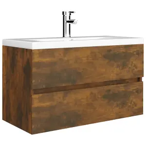 Berkfield Sink Cabinet with Built-in Basin Smoked Oak Engineered Wood