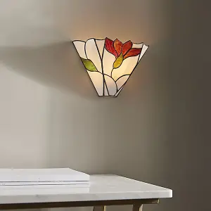 Luminosa Botanica 1 Light Indoor Wall Uplighter Dark Bronze with Tiffany Glass, E14