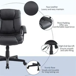 HOMCOM Swivel Executive Office Chair, Mid-Back Faux Leather Desk Chair With Double-Tier Padding, Arms, And Wheels, Black | Aosom UK