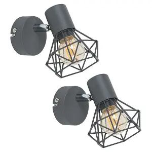 ValueLights Angus Pair of Grey Indoor Wall Light