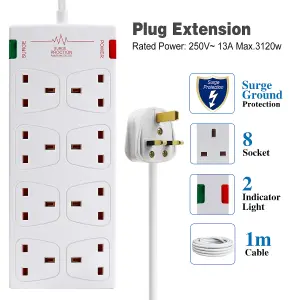 Extrastar 8 Gang Surge-Protected Extension Lead 1M 13A