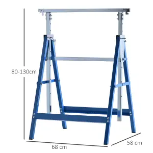 HOMCOM Set Of 2 Steel Saw Horses Telescopic Builders Work Bench Folding Blue