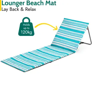 Beach Mat With Adjustable Backrest Folding Sun Lounger Chair With Carry Handle - Blue