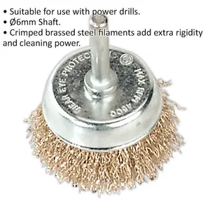 High-Performance 50mm Wire Cup Brush with Brassed Steel Filaments and 6mm Shaft