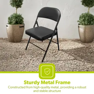 Royalford Heavy Duty Folding Padded Chair with Metal Frame for Outdoor & Indoor Home Office Dining, Easy Store, Back Rest, Black