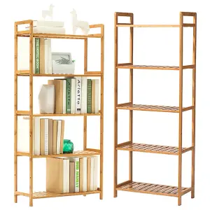 5 Tier Bookcase Freestanding Bamboo Wood Bookcase Wood Vintage Bookshelf 1280mm(H)