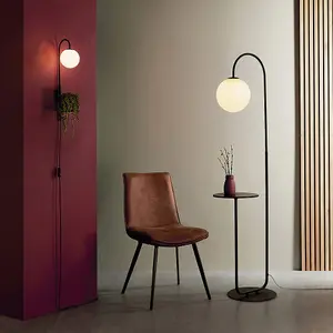 Luminosa Frosinone Floor Lamp Satin Black Paint & Matt Opal Glass