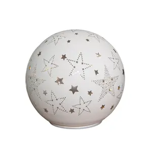 15cm Battery Operated Light up Star Glass Ball in White with Warm White LEDs