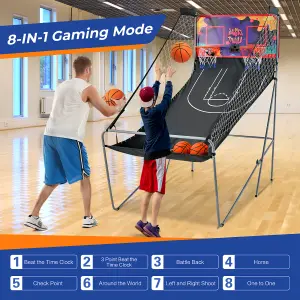 Costway Electronic Basketball Arcade Game Foldable Basketball Game 2 Player Shot 8 Modes