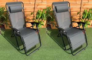 2 x Grey Zero Gravity Chair Lounger