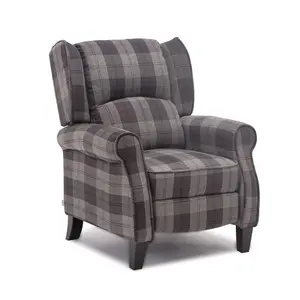 Eaton Wing Back Fireside Check Fabric Recliner Armchair Sofa Chair Reclining Cinema (Charcoal)