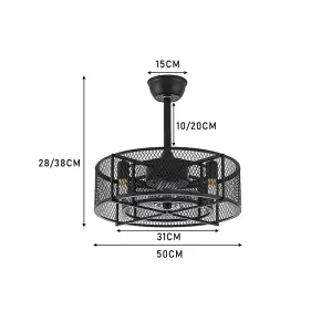 Black 8 Blade Industrial Metal  Ceiling Fan Lights with Remote Control 3 speed Adjustable  20.1 Inch