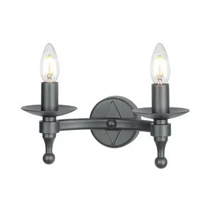 Twin Wall Light Wrought Iron Style 2 Lights Graphite Finish Black LED E14 60W