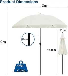 2M Outdoor Garden Parasols Umbrella with Crank Handle Tilting Sunshade UV 30+ - Cream