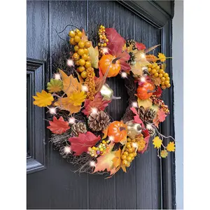 Pre-Lit 50cm Wicker Autumn Winter Halloween Wreath