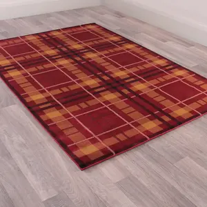 Tartan Red Chequered Tartan Easy to Clean Rug For Dining Room-120cm X 170cm