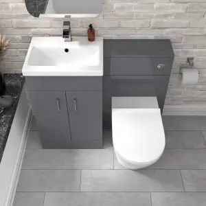 Nes Home Grey Vanity Basin Cabinet, WC Unit & Rimless Toilet