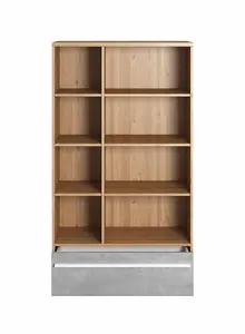 Elegant Plano Bookcase with Drawer and Shelves in Concrete & Oak Nash (H)1610mm (W)900mm (D)410mm - Sleek and Functional Design