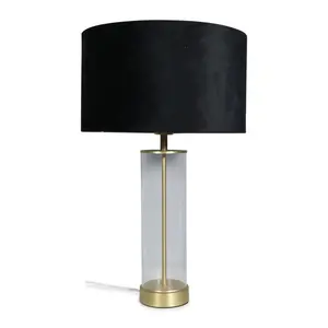 Simonetta Matt Gold and Clear Tube Table Lamp with Blush Velvet Reni Shade and 6W GLS Warm White Bulb Gold / Black / Yes