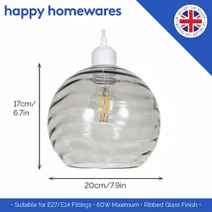 Modern Designer Smoked Circular Ribbed Glass Non Electric Pendant Lamp Shade