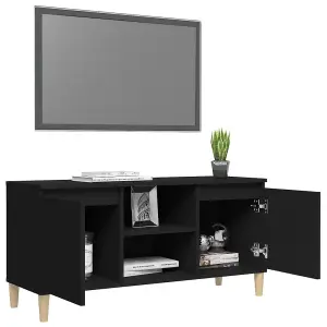 Berkfield TV Cabinet with Solid Wood Legs Black 103.5x35x50 cm