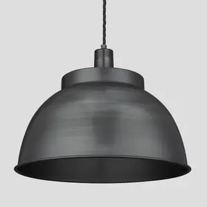 Industville Sleek Dome Pendant, 17 Inch, Pewter, Pewter Holder