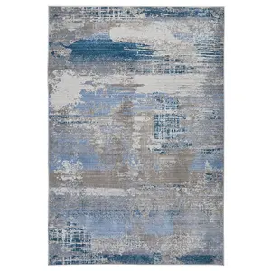 Modern Easy to Clean Blue Abstract Living Room Dining Room Bedroom Rug-240cm X 340cm