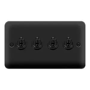 Curved Matt Black 4 Gang 2 Way 10AX Toggle Light Switch - SE Home